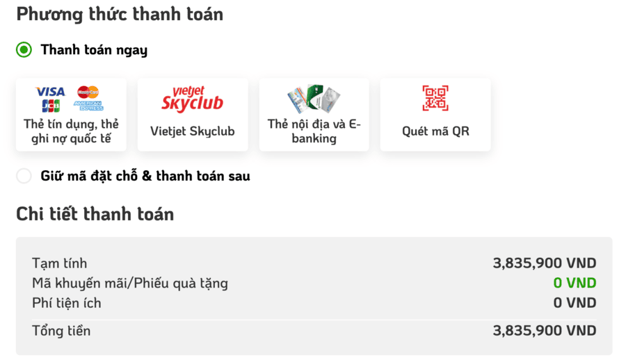 thanh toán khi mua vé xe 