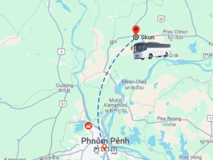 từ Phnom Pênh đến Skun key phụ: xe đi campuchia du lịch tự túc Skun tuyến xe buýt đi campuchia đại lý bán vé xe đi campuchia